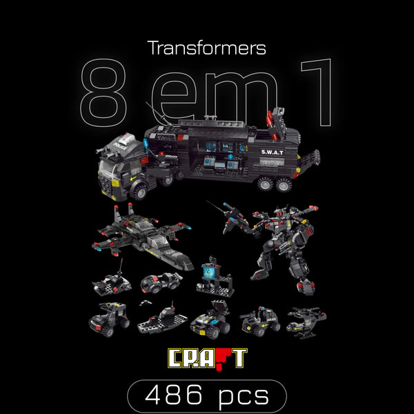 Transformers, Helicóptero e Caminhão - 8 Brinquedos em 1 (486 peças)